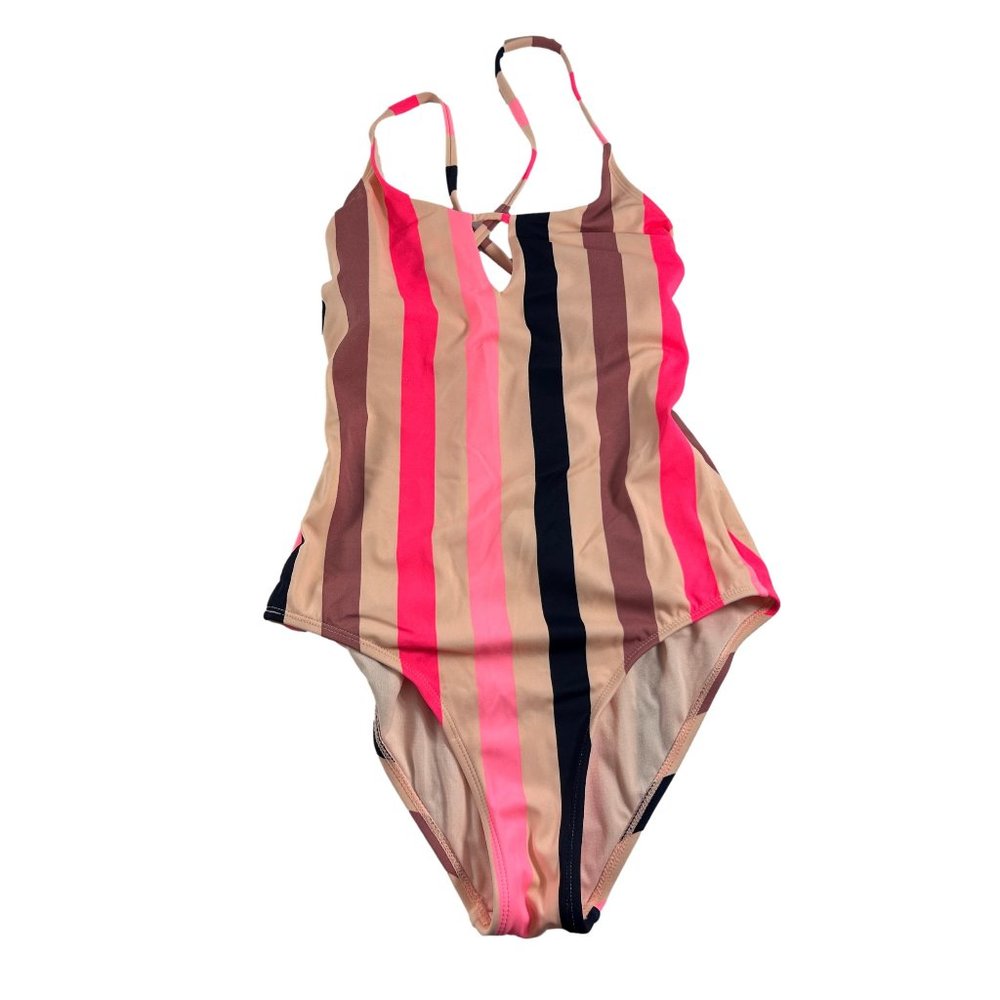 Xhilaration Womens Swimsuit Size Small One Piece Pink Stripe Bathing Suit